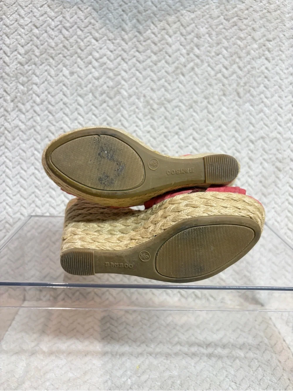 Bamboo Coral Red Espadrille Wedge Sandals 6 Floral T-Strap Cottagecore Y2K